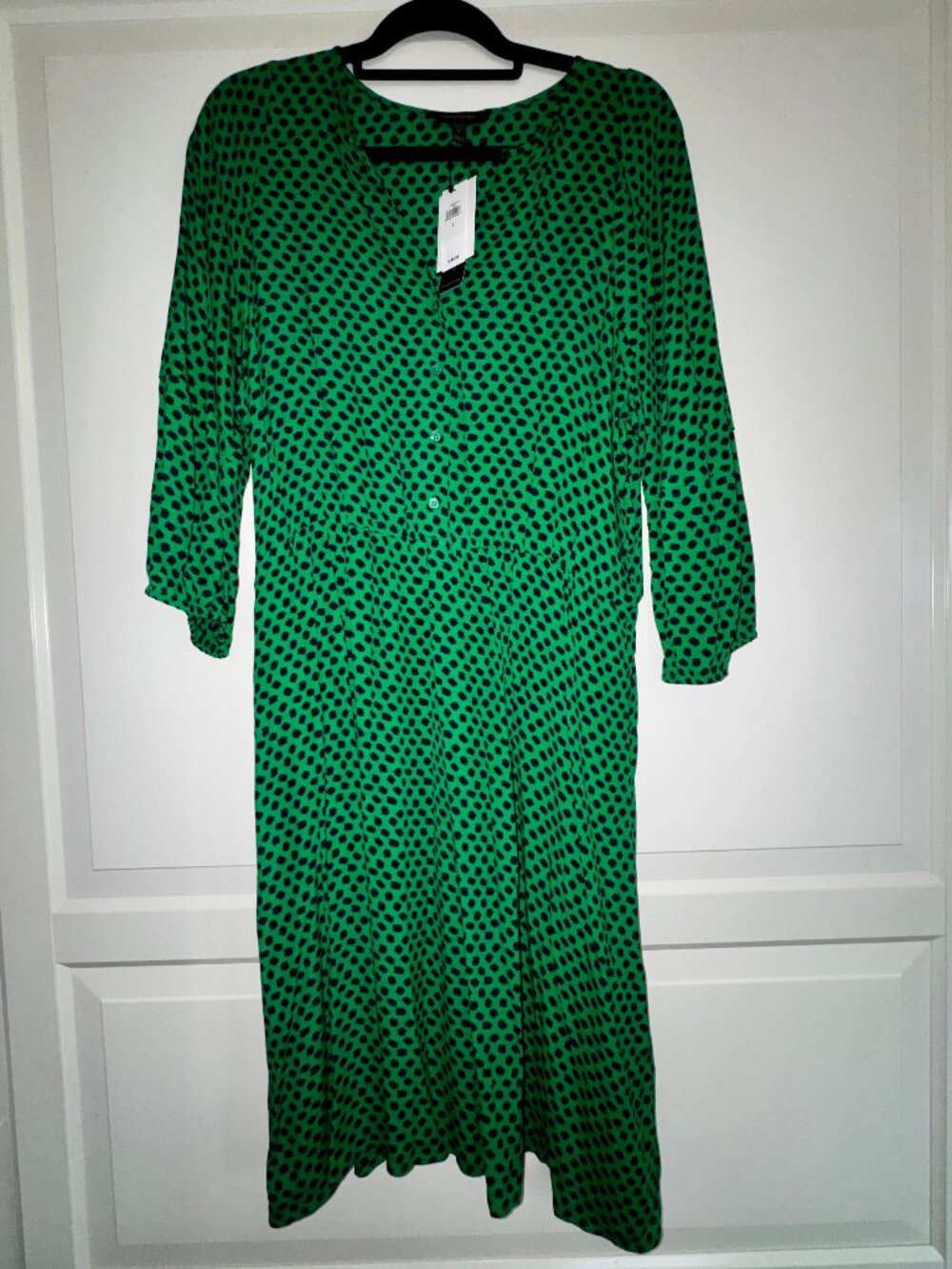 Banana Republic Midi Dress Green With Black Polka Dots - Size Large NEW With Tag